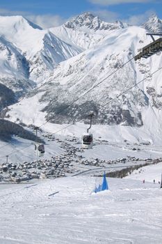 A ski lift in the mountains