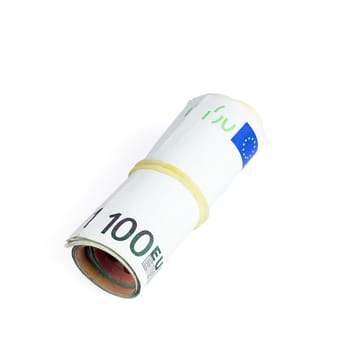 euro bills in a roll isolated on white background