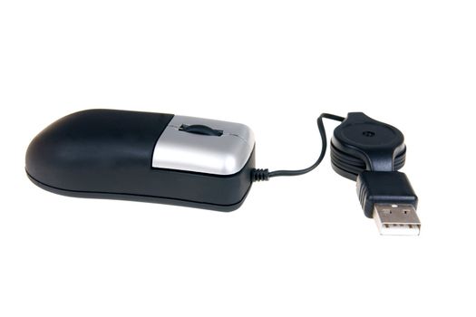 Small black mobile computer mouse isolated on white ackground