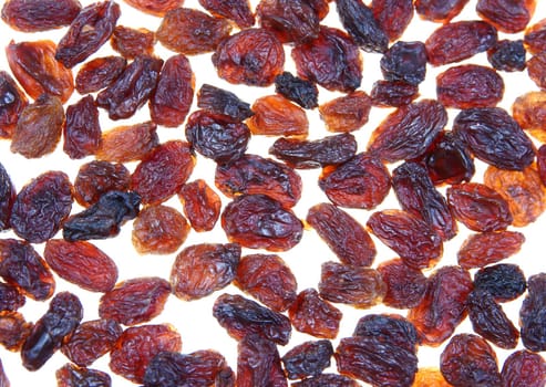 Closeup of raisins.Light on white background