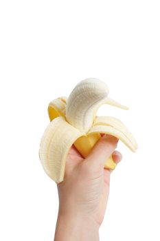 A hand holding a banana