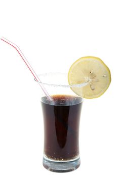 Glass of Coke with lemon isolated on white background