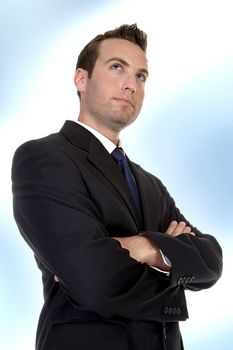 businessman folding hands on an abstract  background