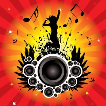 musical inspired image with radiating background and women