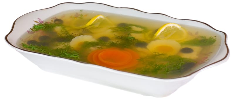 Dish of fish in aspic isolated in white