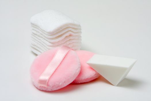 Sponge and cotton swab cushions used in the beauty industry, isolated