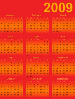 red and orange calendar 2009