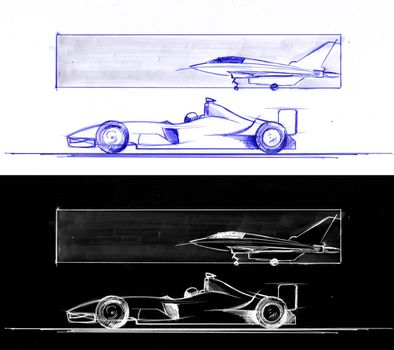 Formula 1 and supersonic airplane. I am the author of this drawing