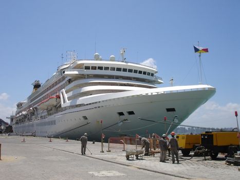 Cruise ship at dock.
