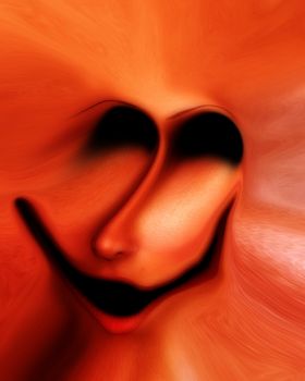 A highly distorted human face that would be suitable for Halloween concepts.