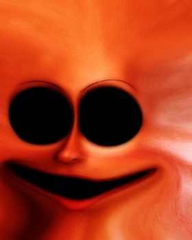 A highly distorted human face that would be suitable for Halloween concepts.