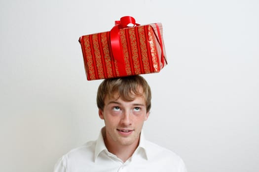 Christmas present on top of head