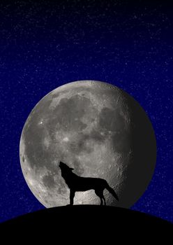 Illustration of a wolf howling at the moon 