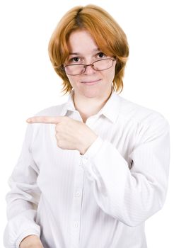 The girl in spectacles and a white shirt