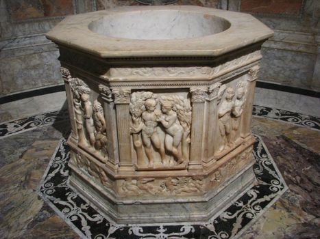The baptistery in the Duomo in Siena, Italy.
