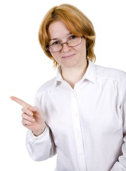 The girl in points isolated on a white background