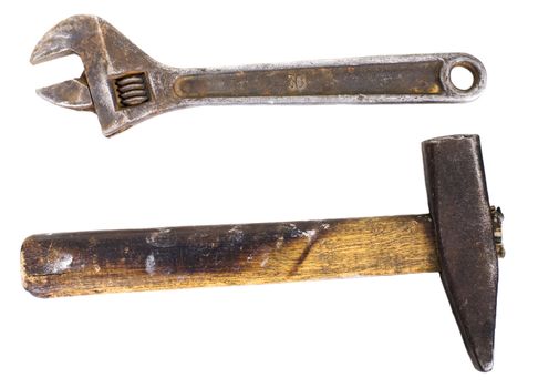 Old dirty tools on a white background