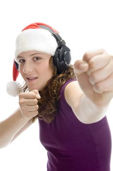 lady showing punch on an isolated background