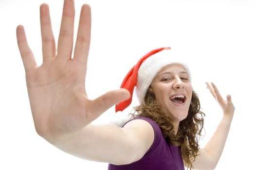 dancing young lady on an isolated white background