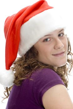 lady posing with santa cap on an isolated background