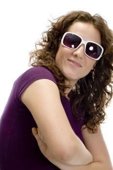 smart woman with sunglasses with white background