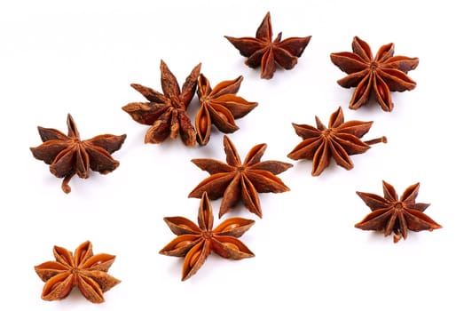 Close up of anise star in isolated white background