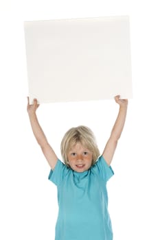 a little boy with a sign