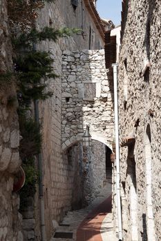 A empty alley way in an old European town