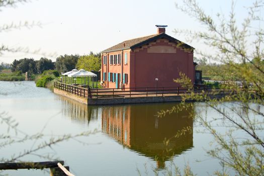 old and beautiful restaurant placed on a lake
