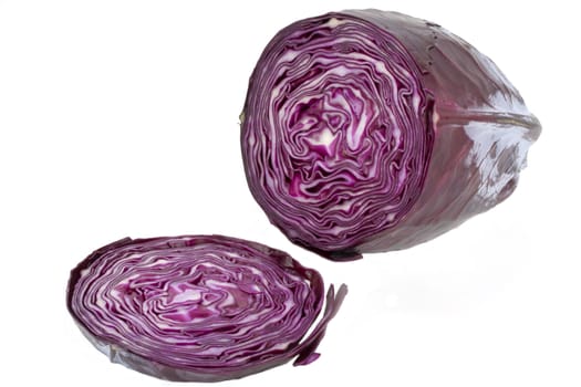 sliced red cabbage on white background
