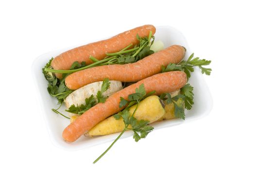 a bowl of vegetables isolated on white background