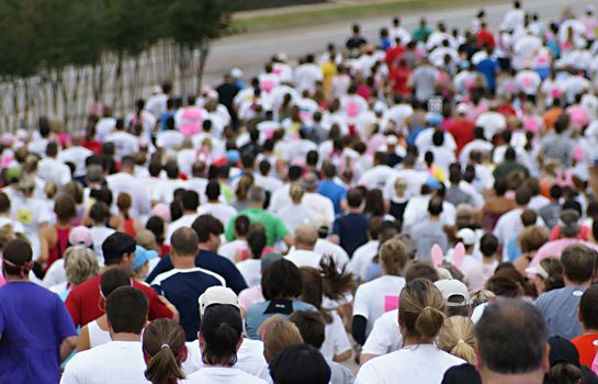Crowd running a race on the city streets.                  