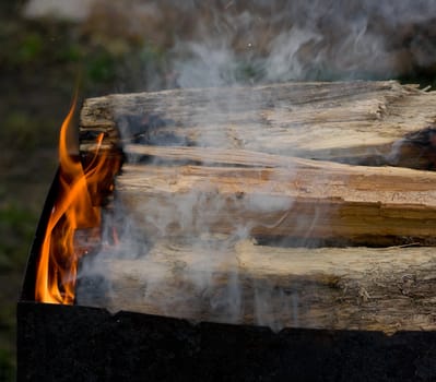 Fire at night. The beautiful fiery background
