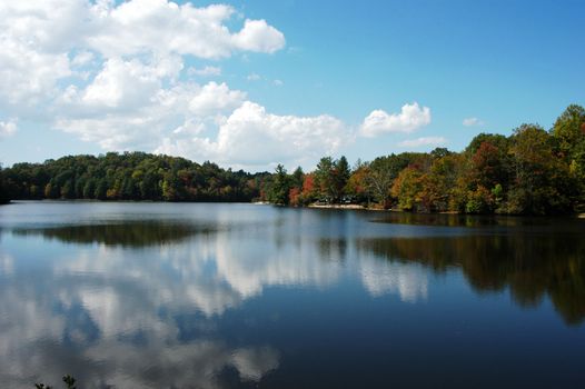 Clouds reflecting on a lake in rural North Carolina