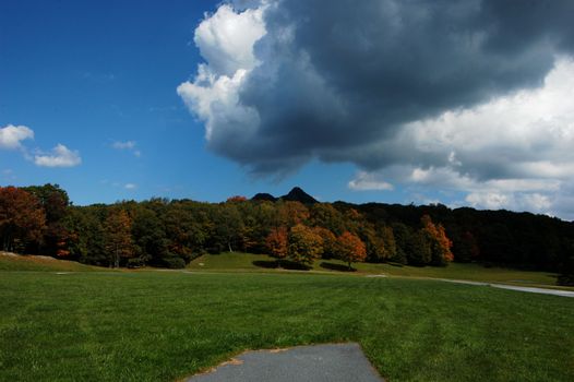 A view of storm clouds moving in the ruin a fall day in North Carolina