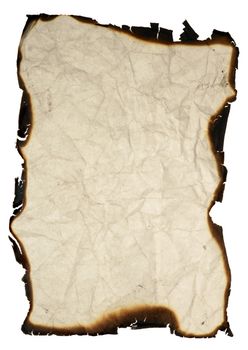 Image of the crumpled paper with burned edges - isolated - grunge style