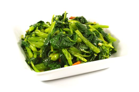 Asian Chinese Cooking Style Stir Fry Vegetable Dish on White Plate