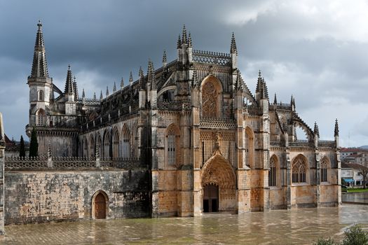 Old beautiful gothic cathedral interior in Portugal