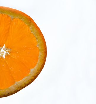 a half wedge of orange or mandarine isolated on white