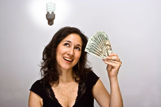 Woman with a money saving idea