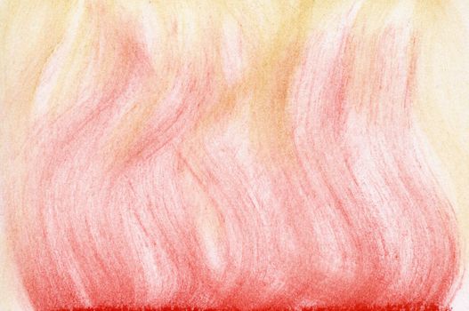 red and yellow flame abstract background - vertical smudges of soft pastel crayons on white paper