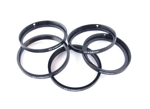 Filter stepping rings on a white background