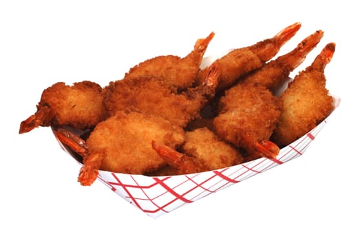 Fried shrimp basket isolated on white background.