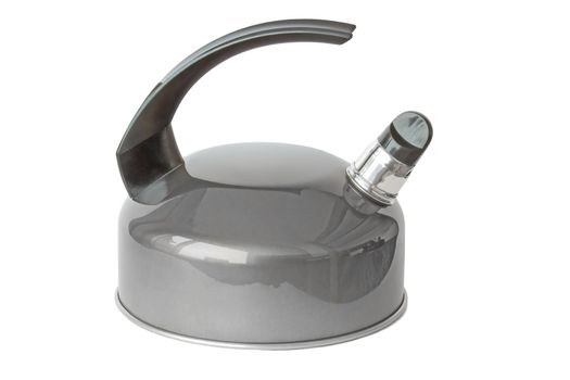 Silver kettle with whistle, isolated on a white background.