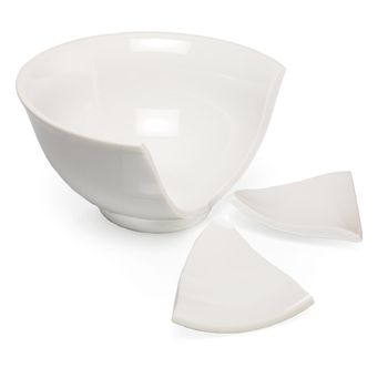 The broken white cup on white background