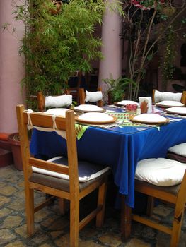 Mexican Restaurant showing table setting in Chiapas, Mexico          