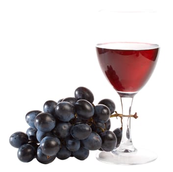 close-up red wine and grapes, isolated on white