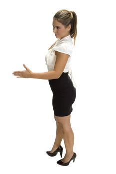 businesswoman ready to hand shake, side view