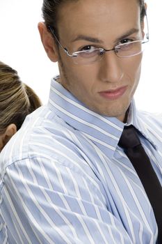 close up of young couple against white background