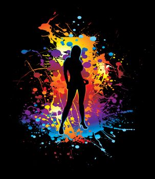 sexy female silhouette on a ink splat background